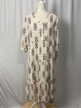 NWT Fig & Flower Tiered Midi Dress Ivory Floral Farmhouse Boho Size S